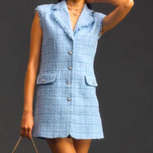 Anthropologie Dresses & Skirts - Maeve Anthropologie Blue Tweed Sleeveless Blazer Dress (NWOT) 🔥